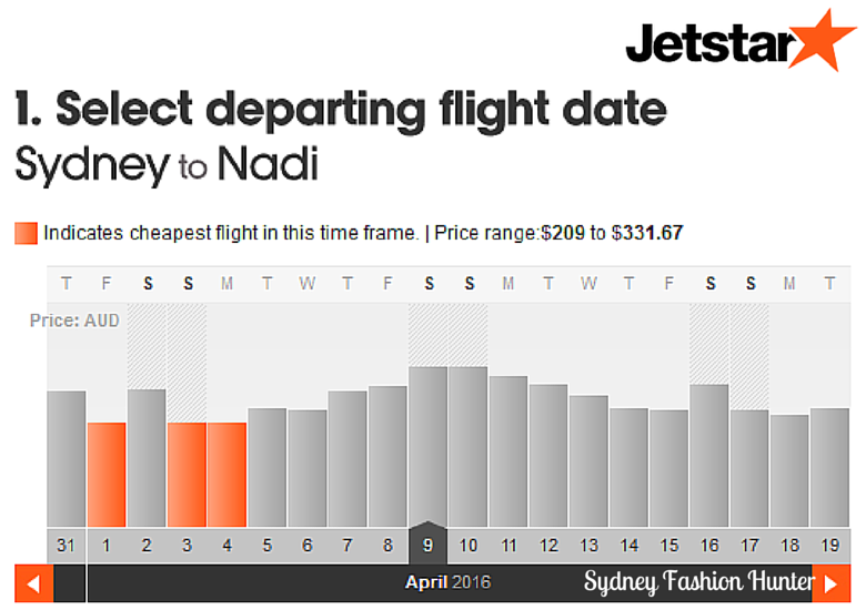 Jetstar Flights Monthly View