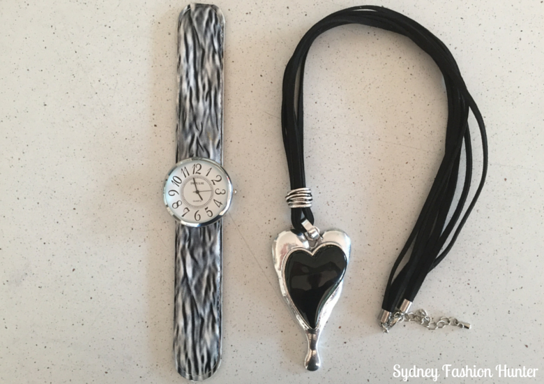Black & Silver Heart Pendant, Zebra Watch