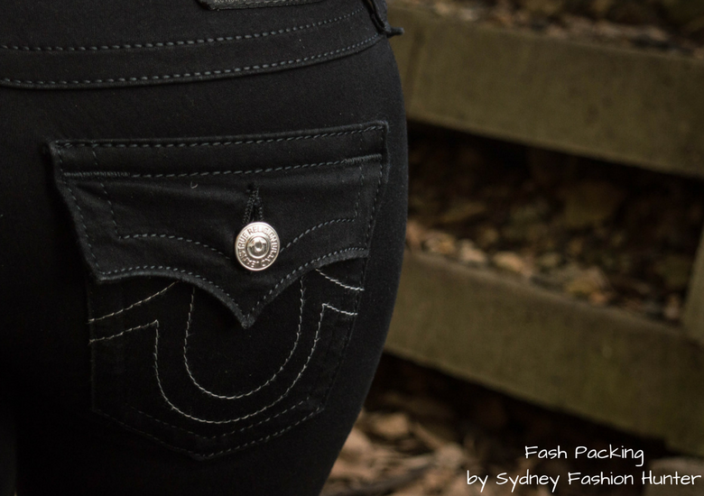 Fash Packing by Sydney Fashion Hunter: Grey Mesh Crop Top - True Religion Black Skinny Jeans Pocket Detail