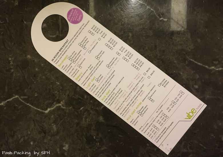Fash Packing by SFH: Vibe Savoy Melbourne Hotel Review - Breakfast Room Service Menu