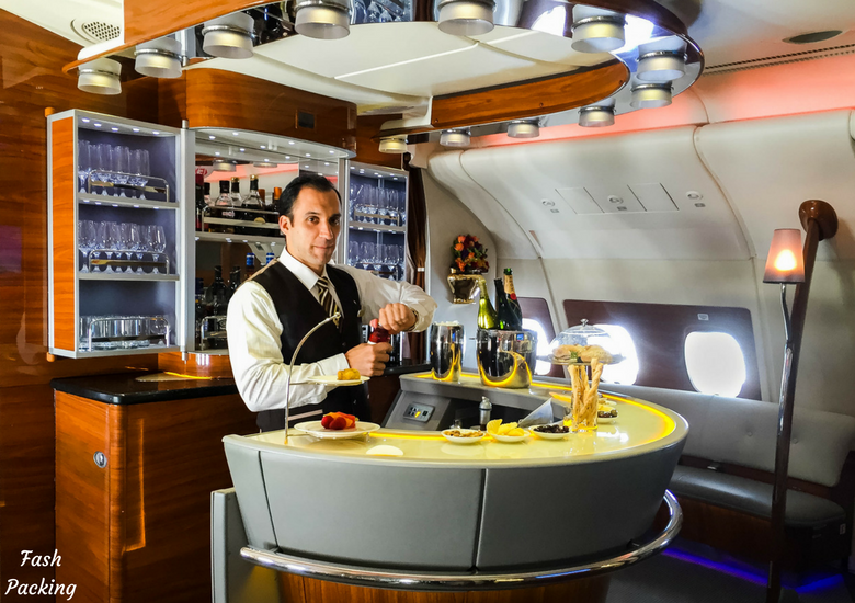 Fash Packing: Emirates A380 Business Class Review - Bar
