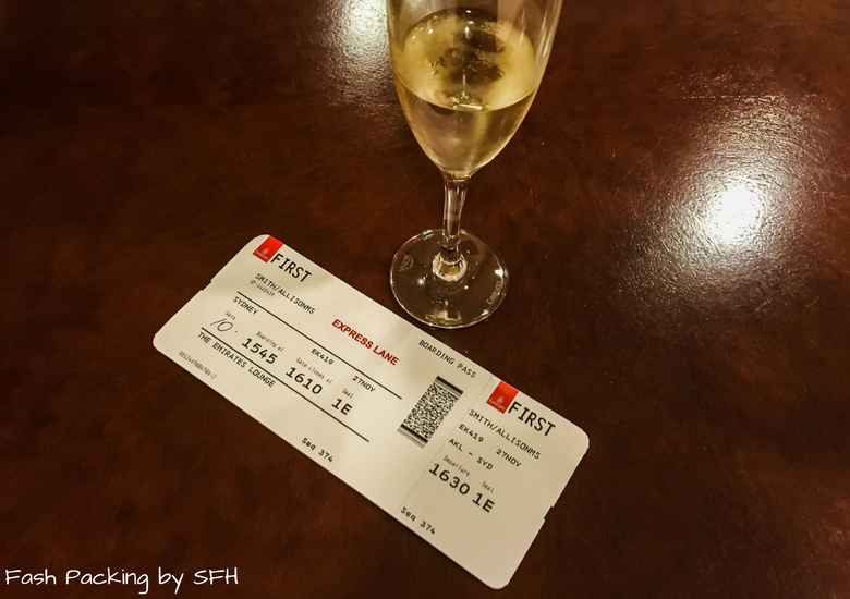 Fash Packing by SFH: Emirates A380 First Class Review - Auckland International Airport Emirates Lounge - Boarding Pass