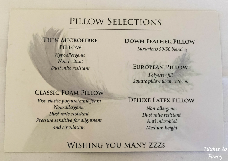 Flights To Fancy: Grand Chancellor Hotel Hobart - Pillow Menu