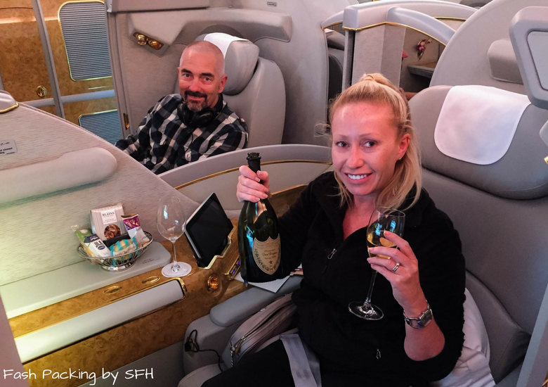 Fash Packing by SFH: Emirates A380 First Class Review EK419 Auckland to Sydney - Bottle Of Dom Perignon