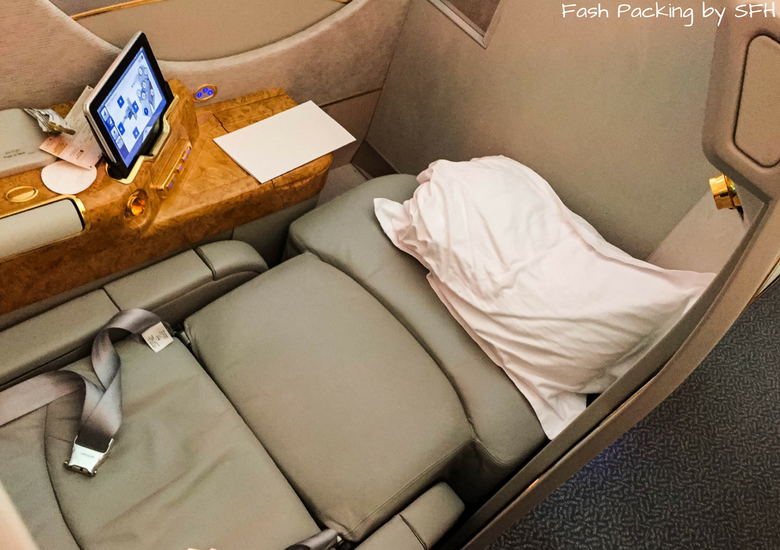 Fash Packing by SFH: Emirates A380 First Class Review EK419 Auckland to Sydney - Emirates First Class Suite Flat Bed