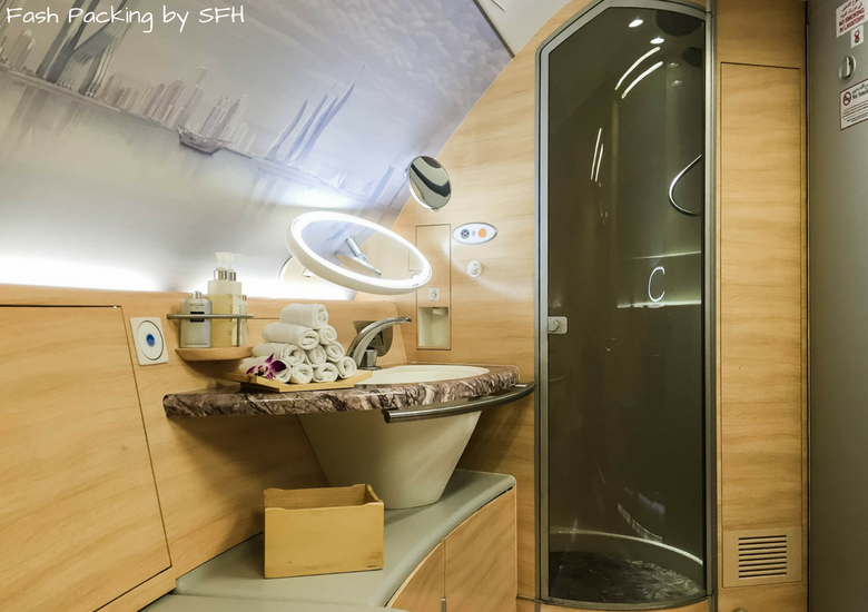Fash Packing by SFH: Emirates A380 First Class Review EK419 Auckland to Sydney - Emirates First Class Shower Cubicle