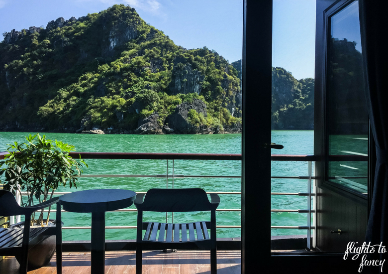 View from our cabin on our luxury Halong Bay cruise