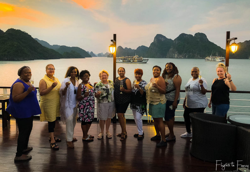 Orchid Cruise Halong Bay_ Group at sunset