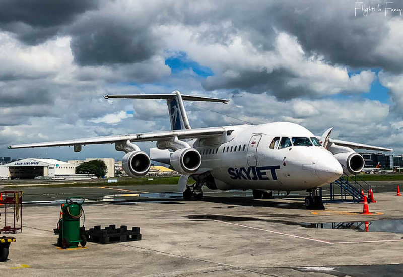 Skyjet Airlines Philippines BAE 146 on the tarmac at Manila NAIA almost ready for take off to Boracay Caticlan