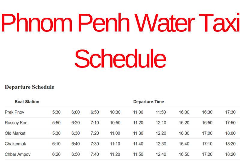 Transport in Phnom Penh - Water Taxi Schedule