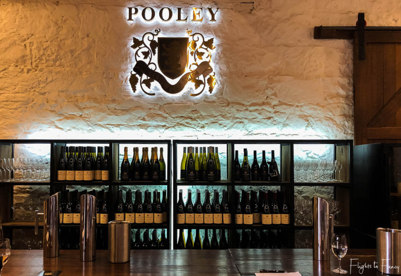 Glass of Tasmanian White Wine on the bar at Pooley Wines Cellar Door