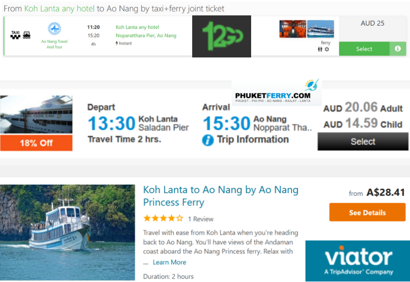 Koh Lanta to Krabi Ferry price comparison