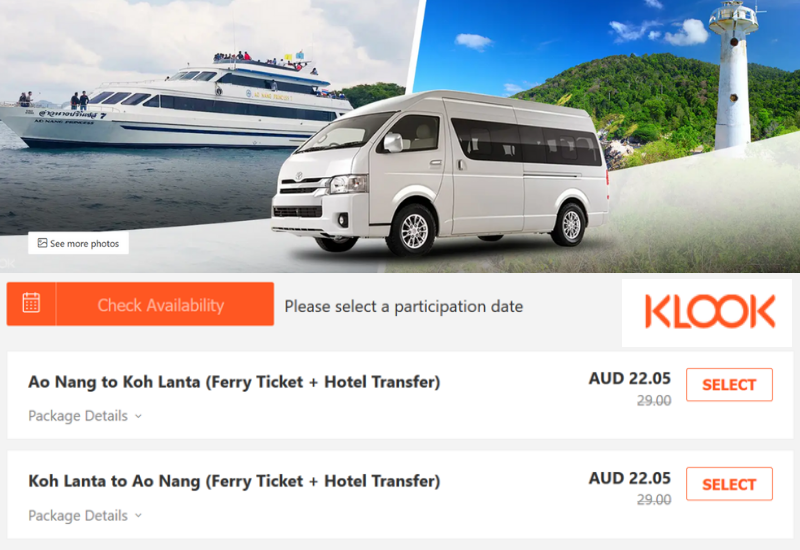 Koh Lanta to Krabi Ferry prices with Klook