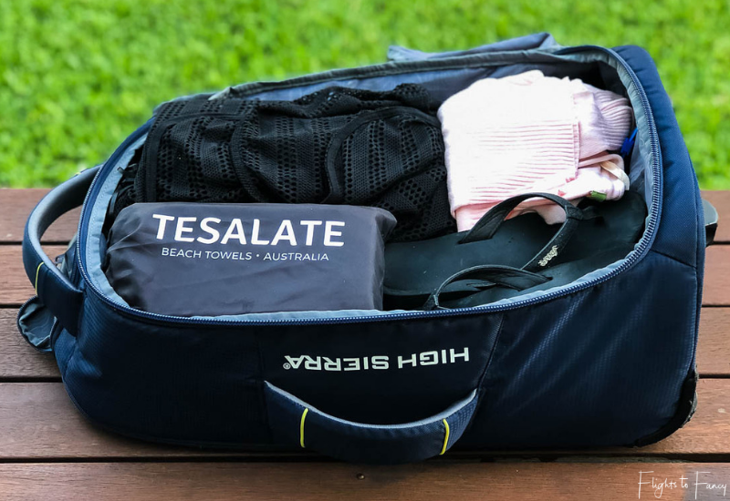 Tesalate Beach Towel packed for carry on travel