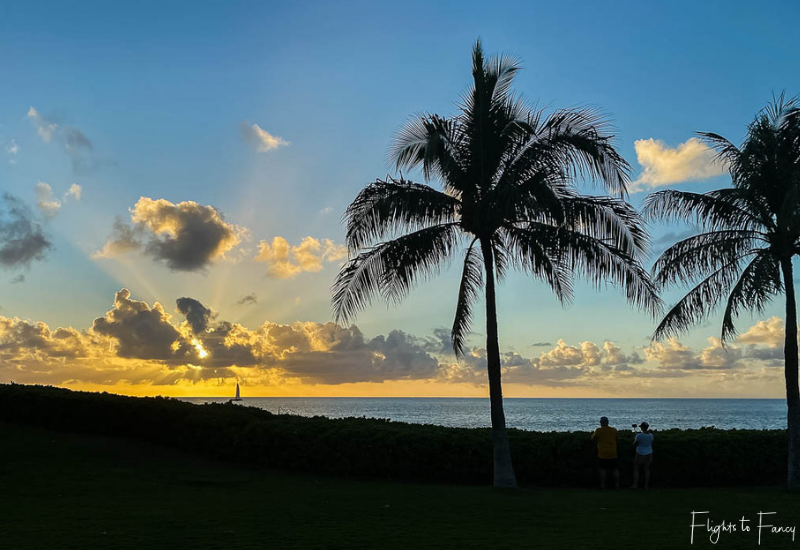 Palm Trees at Ko Olina Lagoon Oahu at sunset